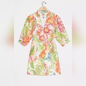 FARM Rio Colorful White Floral Eyelet Mini Dress Size Xs From Anthropologie